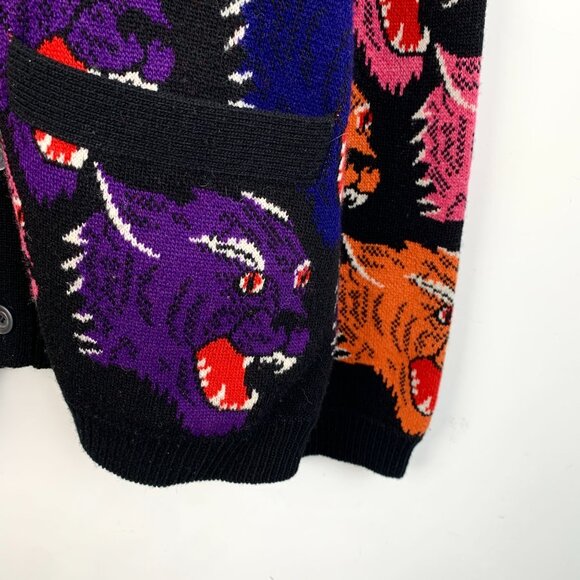 Gucci Multicolor Tiger Pattern Wool Cardigan Made In Italy - Picture 4 of 7